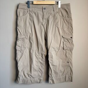 KUHL Cargo Capri Pants Tan Khaki Stretch Hiking Outdoor Womens 14 Utility Summer